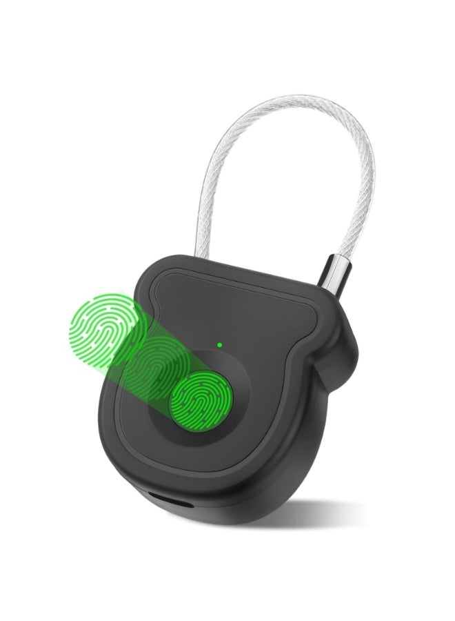 XICEN Fingerprint Smart Padlock Lock, Biometric Metal Keyless Thumbprint Lock, Waterproof, USB Rechargeable, for Gym Locker, School Locker, Luggage, Backpack, Suitcase (Black) - Image 1