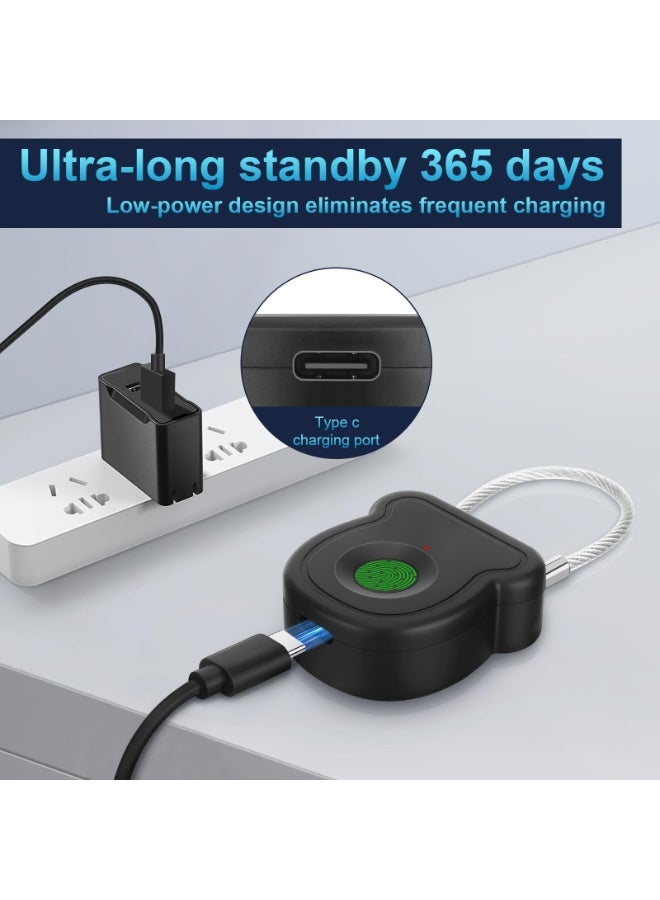 XICEN Fingerprint Smart Padlock Lock, Biometric Metal Keyless Thumbprint Lock, Waterproof, USB Rechargeable, for Gym Locker, School Locker, Luggage, Backpack, Suitcase (Black) - Image 5