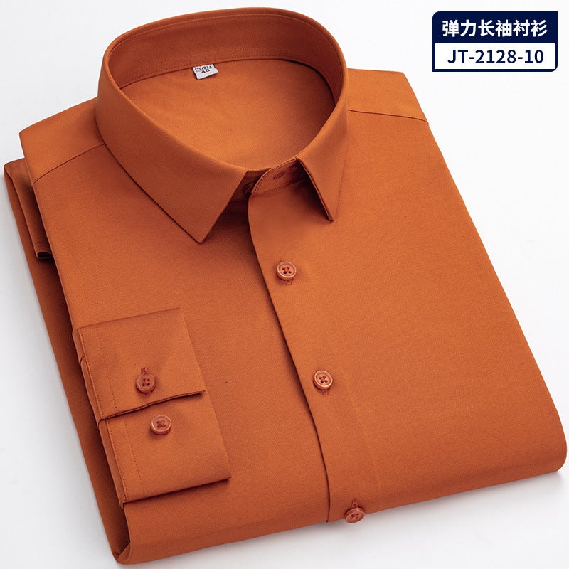 No-iron trace-free stretch bamboo fiber men's shirt long-sleeved new solid color business professional overalls work shirt JT-2128-10 44 - Image 1