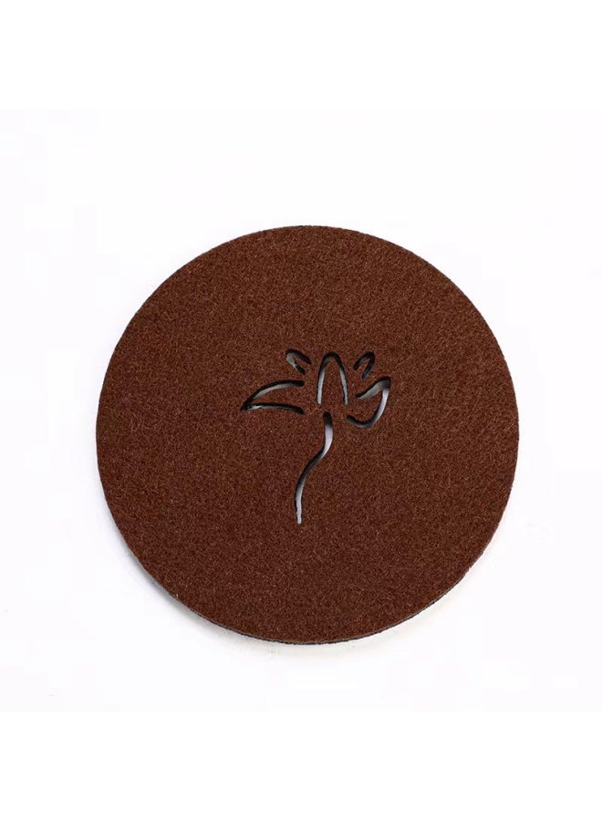 Cross-border Creative Hollow Felt Tea Cup Mat Heat Insulation Anti-slip Mat Household Cup Holder Pot Mat Coaster Tea Mat Absorbent Quick-drying-Color:Coffee Lotus-Specifications:10cm-thickness 3mm  - Image 1