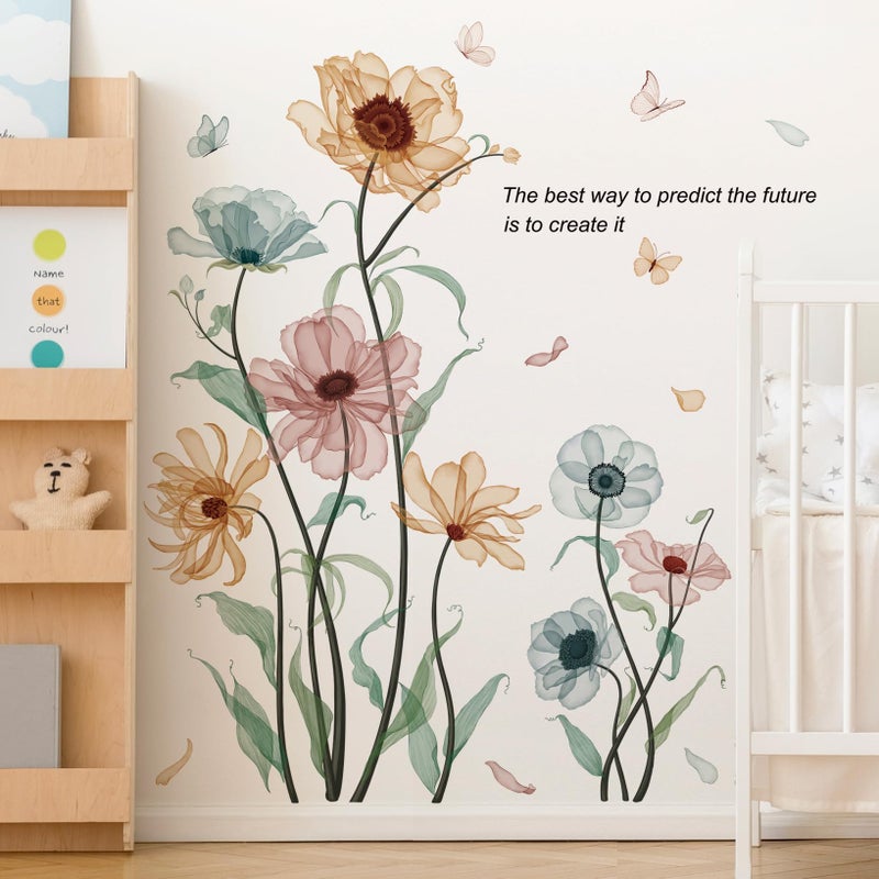 RAINBOW WSK Boho Flower Wall Decals for Girls Poppy Peony Flower Plants Wall Stickers Peel and Stick Vintage Floral Wall Murals Art for Bedroom Living Room Nursery Classroom Wall Decor 69011-YG-A - Image 5