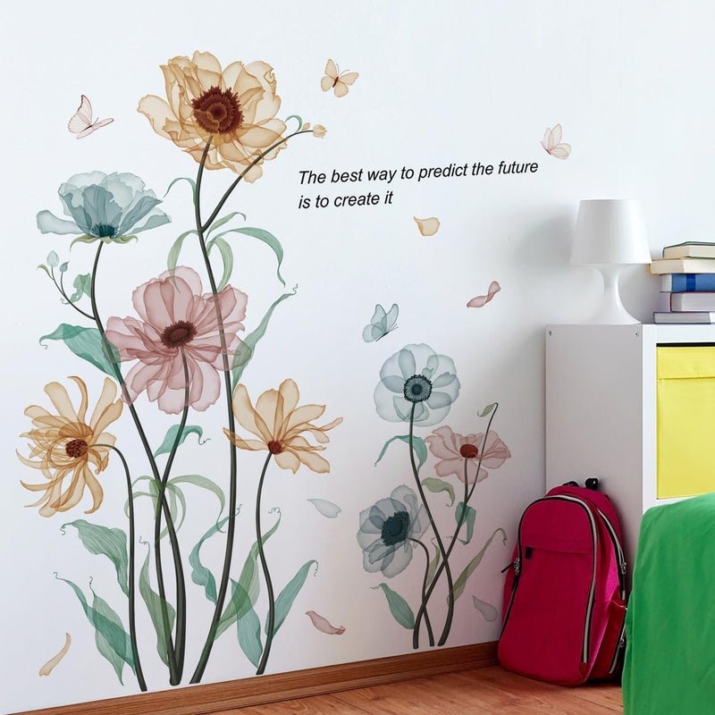 RAINBOW WSK Boho Flower Wall Decals for Girls Poppy Peony Flower Plants Wall Stickers Peel and Stick Vintage Floral Wall Murals Art for Bedroom Living Room Nursery Classroom Wall Decor 69011-YG-A - Image 4