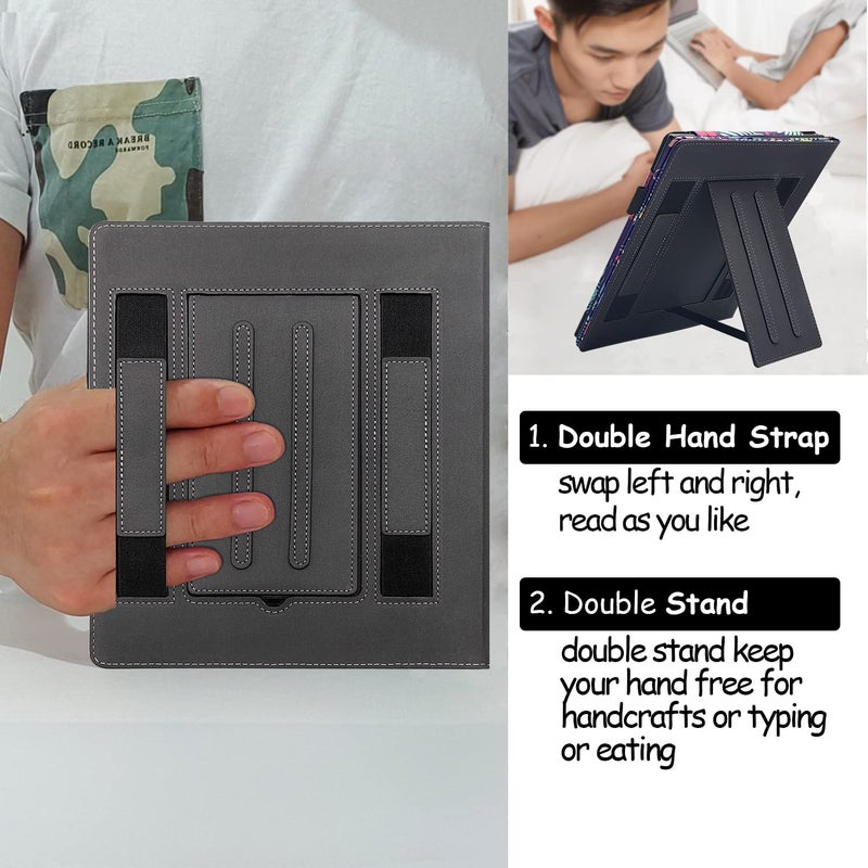 GOVTVA Double Stand Case for 10.2â€œ Amazon Kindle Scribe 2022/2024 Release Cover with Auto Sleep/Wake/Double Hand Strap for Kindle Scribe e-Reader (Jungle Flower) - Image 3