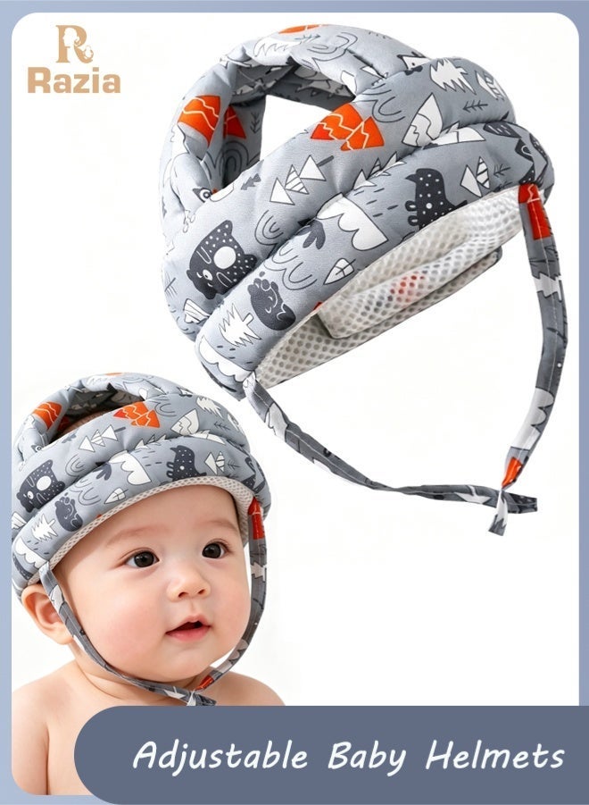 Razia Adjustable Baby Helmet, Breathable Anti-Fall Head Protection Hat with High Rebound Cotton, for baby Crawling, Walking, and Learning to Walk, Lightweight Child Head Guard for Boys and Girls, Gray - Image 1