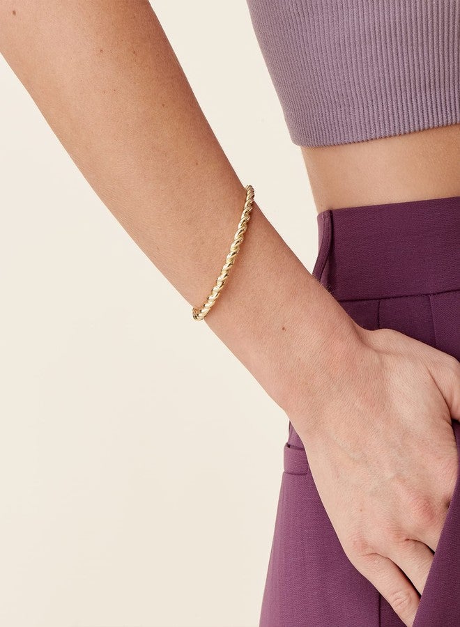 PAVOI Rhodium Plated Twisted Chunky Bangle Bracelet | 14K Gold Plated | Lightweight Everyday Jewelry (7, White Gold) - Image 2