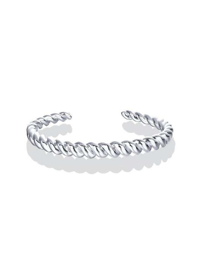 PAVOI Rhodium Plated Twisted Chunky Bangle Bracelet | 14K Gold Plated | Lightweight Everyday Jewelry (7, White Gold) - Image 1