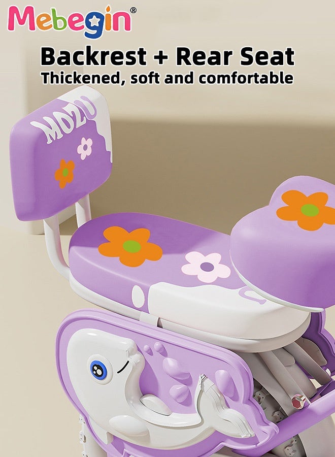 MEBEGIN 14 Inches Foldable Bike with Soft Seat, Children Bicycle with Adjustable Saddle and Foldable Body, Adorable Bike with Luminous Training Wheels, Handbrake and Basket, Ideal Gift for Kids and Beginners - Image 3