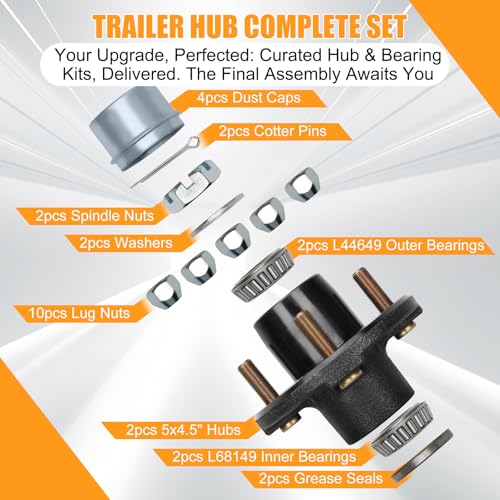 Saree 2 Sets 3500Lbs Trailer Hub Kit 5 Bolt 4.5",5 Lug Trailer Hub Fit 1-1/16" to 1-3/8" Trailer Tapered Spindle,Boat Trailer Hubs 5 Lug,Trailer Wheel Hub Kit(Only for Tapered Spindle) - Image 5