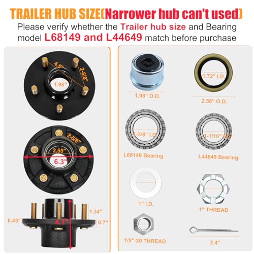 Saree 2 Sets 3500Lbs Trailer Hub Kit 5 Bolt 4.5",5 Lug Trailer Hub Fit 1-1/16" to 1-3/8" Trailer Tapered Spindle,Boat Trailer Hubs 5 Lug,Trailer Wheel Hub Kit(Only for Tapered Spindle) - Image 4