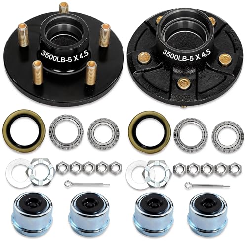 Saree 2 Sets 3500Lbs Trailer Hub Kit 5 Bolt 4.5",5 Lug Trailer Hub Fit 1-1/16" to 1-3/8" Trailer Tapered Spindle,Boat Trailer Hubs 5 Lug,Trailer Wheel Hub Kit(Only for Tapered Spindle) - Image 1