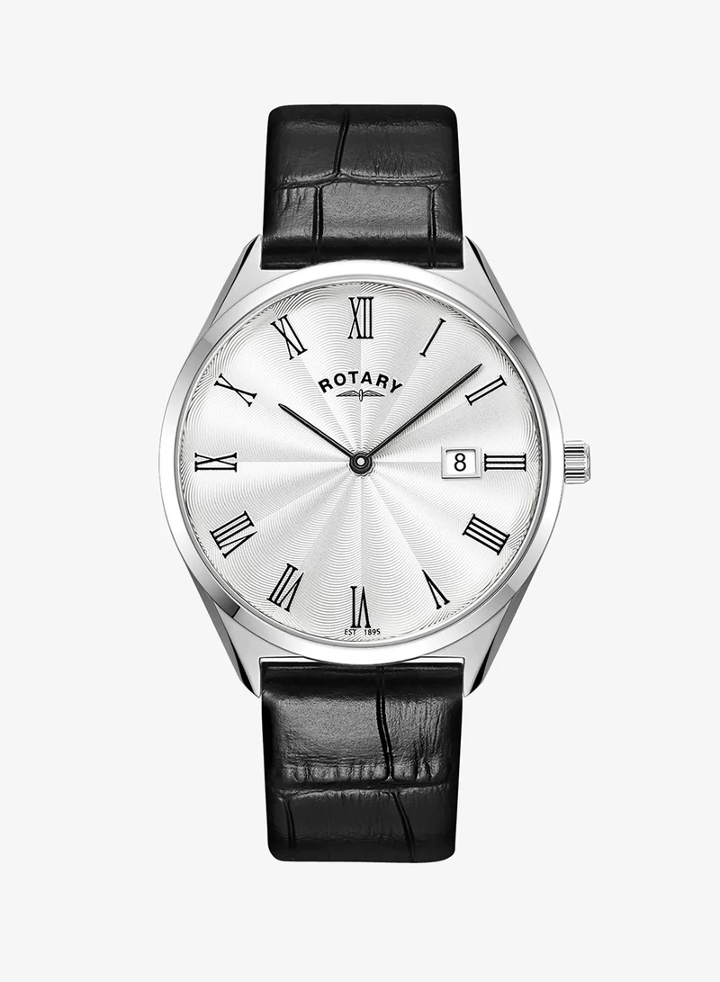 Rotary Rotary Men's Ultra SlimStainless Steel Black Leather Strap Watch - GS08010/01