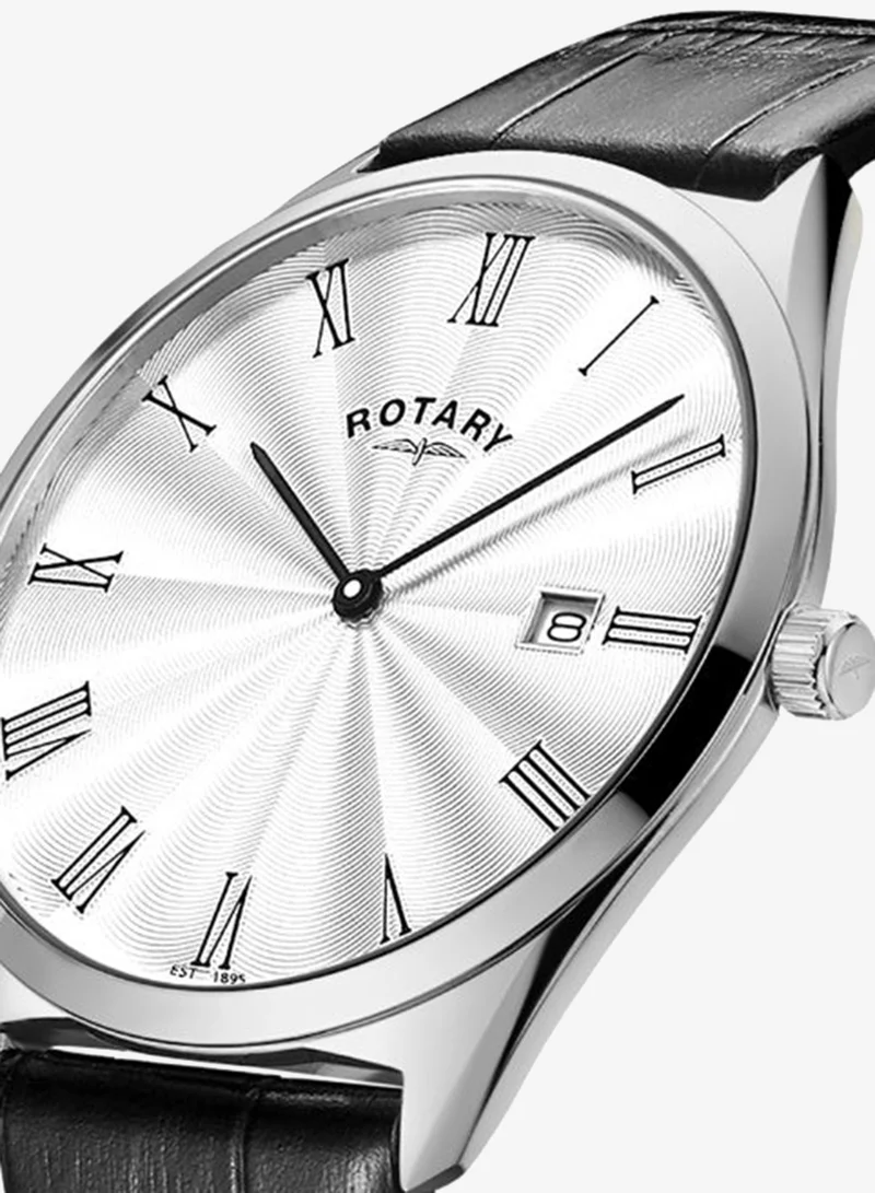 Rotary Rotary Men's Ultra SlimStainless Steel Black Leather Strap Watch - GS08010/01