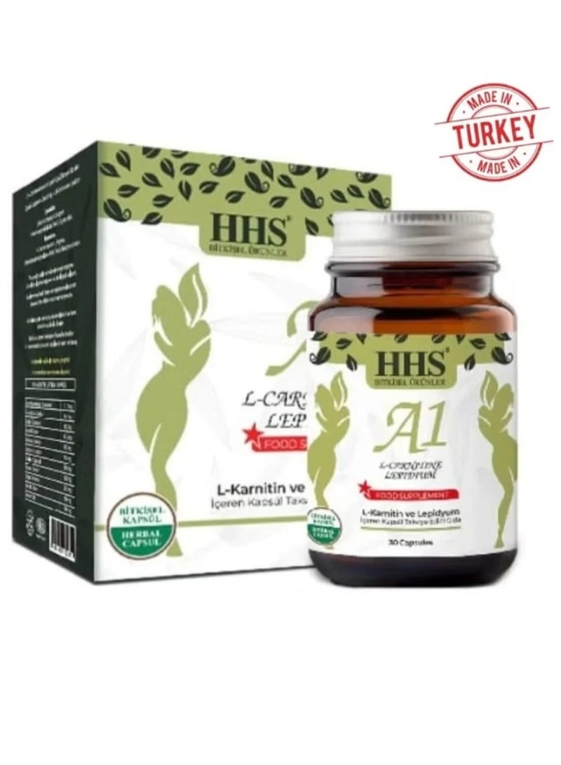 HHS A1 L-CarnitinA1 food supplement of L-Carnitine and Lipidium to support weight loss, suppress appetite, and stimulate fat burning, 30 capsulese and Lipidium to support weight loss, suppress appetite, and stimulate fat burning. 30 capsules. - Image 1
