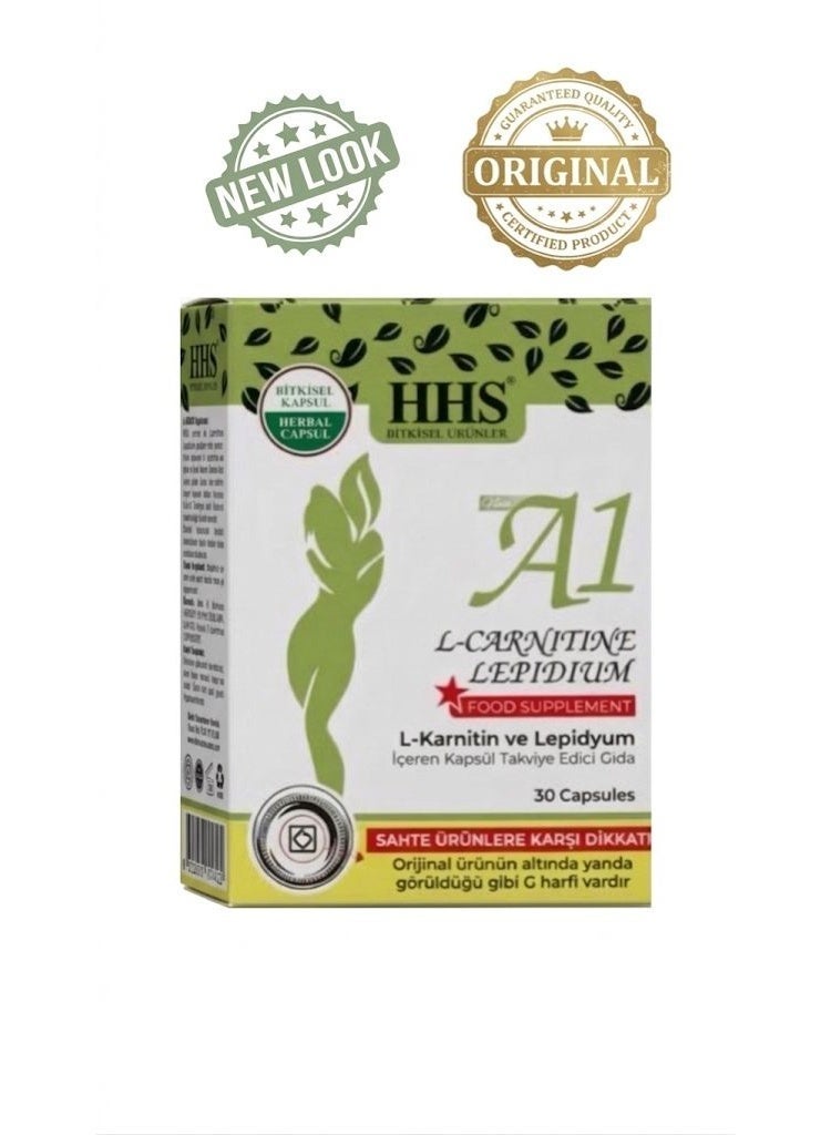 أتش أتش أس Hhs A1 مكمل غذائي من إل-كارنيتين وليبيديوم لدعم عملية إنقاص الوزن وقمع الشهية وتحفيز حرق الدهون حبوب تنحيف تخسيس 30 كبسولة - Image 1