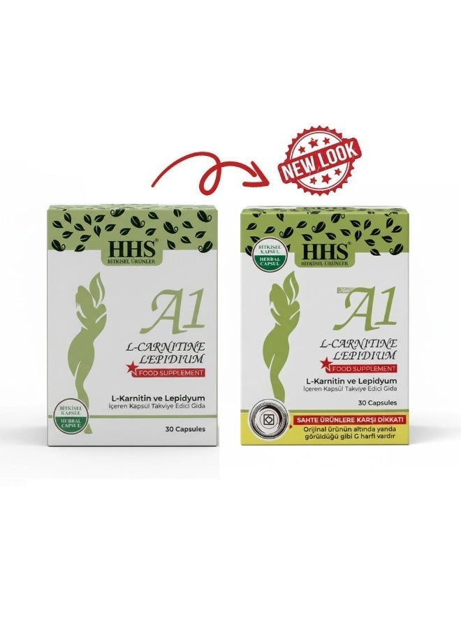 أتش أتش أس Hhs A1 مكمل غذائي من إل-كارنيتين وليبيديوم لدعم عملية إنقاص الوزن وقمع الشهية وتحفيز حرق الدهون حبوب تنحيف تخسيس 30 كبسولة - Image 2