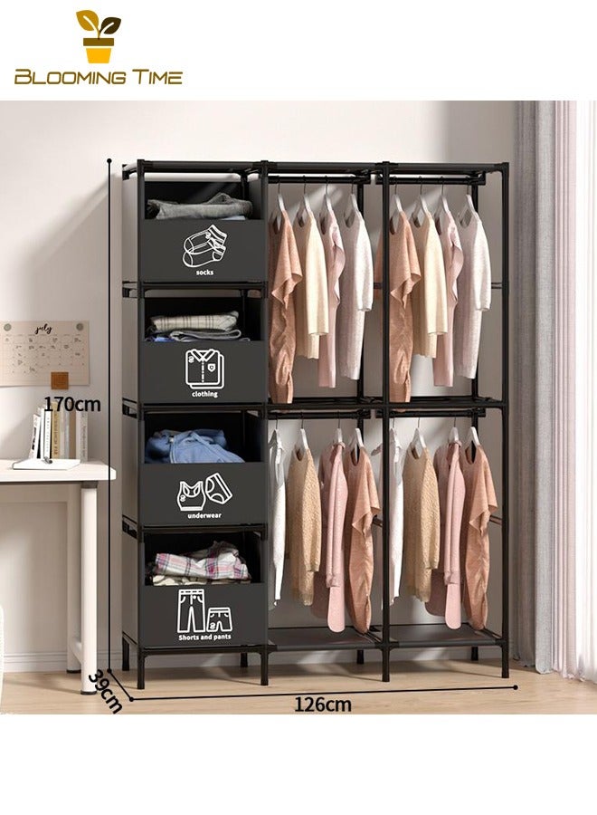 BLOOMING TIME Simple Coat Rack, Dust-proof Non-woven Fabric Large Capacity Wardrobe, Simple Coat Rack, Household Floor-standing Dust-proof Wardrobe, Storage Dust-proof Coat Rack, Multifunctional Coat Rack, Multi-layer Clothes Rack, Black - Image 2