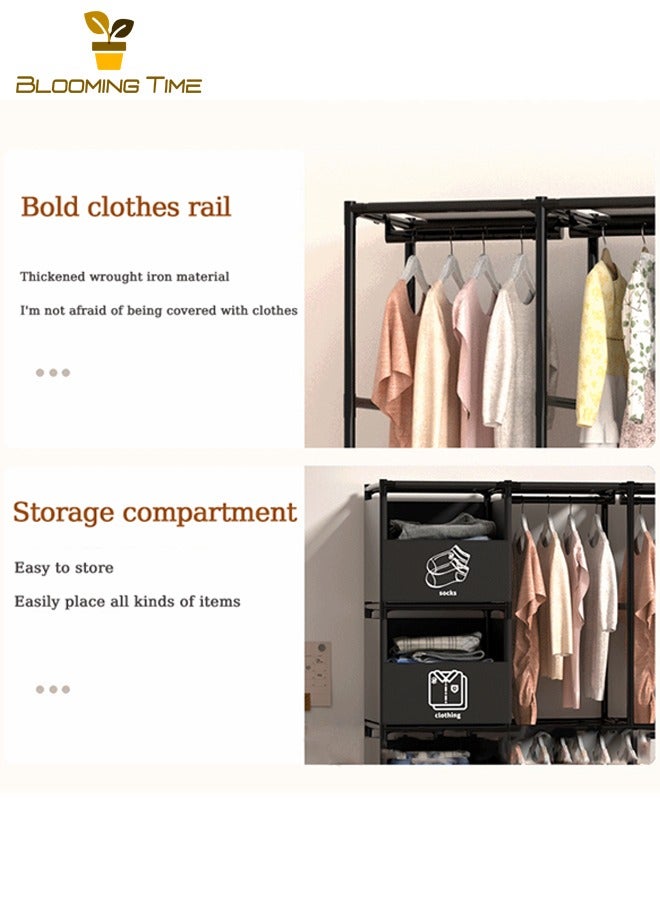 BLOOMING TIME Simple Coat Rack, Dust-proof Non-woven Fabric Large Capacity Wardrobe, Simple Coat Rack, Household Floor-standing Dust-proof Wardrobe, Storage Dust-proof Coat Rack, Multifunctional Coat Rack, Multi-layer Clothes Rack, Black - Image 3