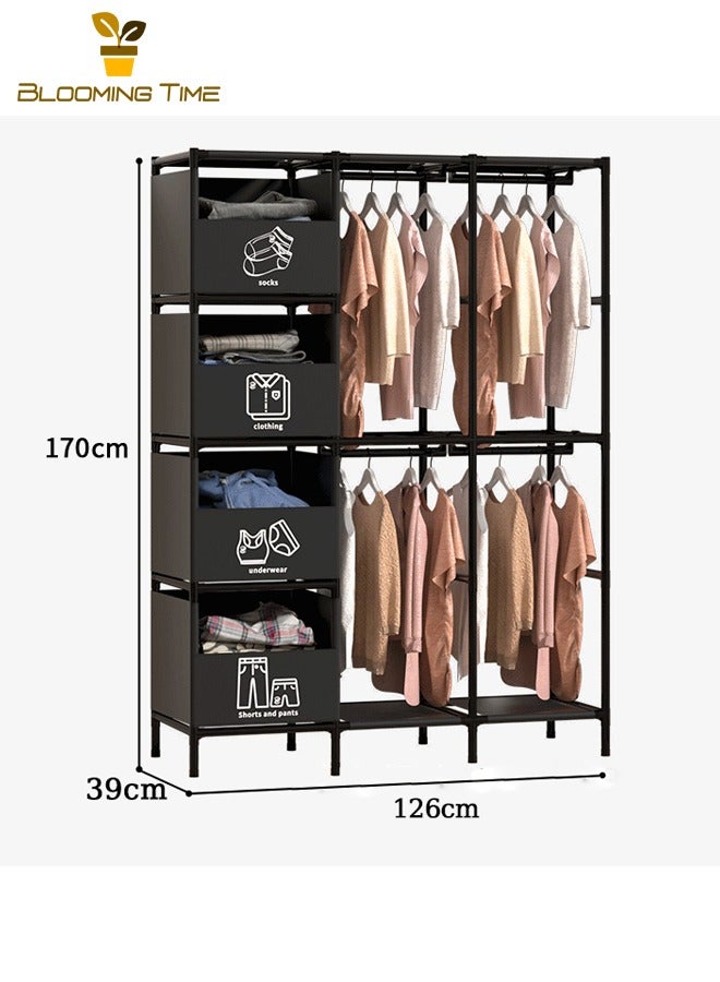 BLOOMING TIME Simple Coat Rack, Dust-proof Non-woven Fabric Large Capacity Wardrobe, Simple Coat Rack, Household Floor-standing Dust-proof Wardrobe, Storage Dust-proof Coat Rack, Multifunctional Coat Rack, Multi-layer Clothes Rack, Black - Image 4