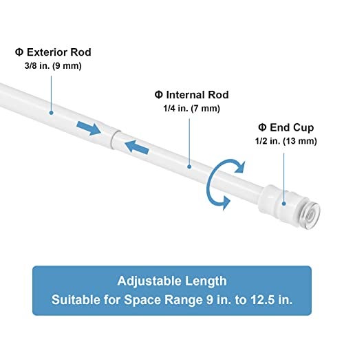 TYRON TYRON TYRON 4Pcs Thin Spring Tension Rod 9-12.5 Inches, 3/8 in. Diameter, Mini Small Adjustable Tension Curtain Rod No Drill, Window Sash Tension Rods (White) - Image 2
