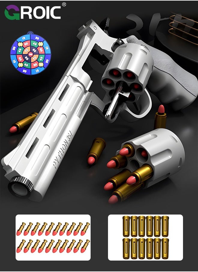 GROIC - Soft Bullet Gun Toy Revolver Gun, Revolver Gun with 20 PCS Soft Safe Rubber Bullet with Target, Empty Shell Ejecting Toy Gun Pistol & Pull Back Action Toy Gun, Shooting Games Play Toys Revolver Gun - Image 1
