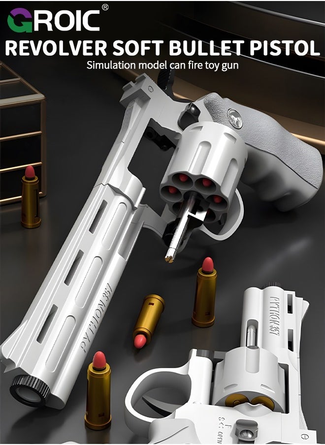 GROIC - Soft Bullet Gun Toy Revolver Gun, Revolver Gun with 20 PCS Soft Safe Rubber Bullet with Target, Empty Shell Ejecting Toy Gun Pistol & Pull Back Action Toy Gun, Shooting Games Play Toys Revolver Gun - Image 1
