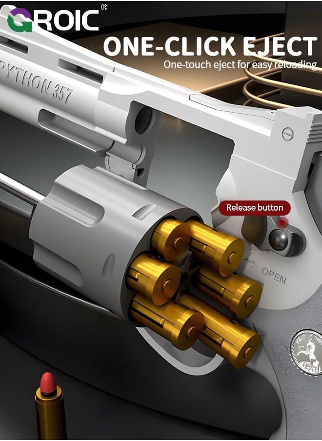GROIC - Soft Bullet Gun Toy Revolver Gun, Revolver Gun with 20 PCS Soft Safe Rubber Bullet with Target, Empty Shell Ejecting Toy Gun Pistol & Pull Back Action Toy Gun, Shooting Games Play Toys Revolver Gun - Image 1
