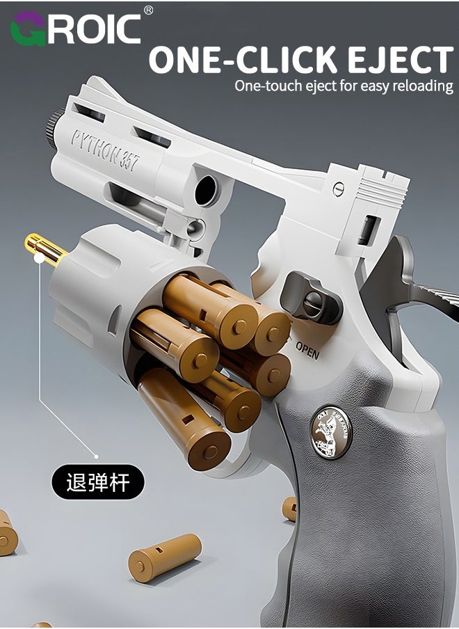 GROIC - Soft Bullet Gun Toy Revolver Gun, Revolver Gun with 20 PCS Soft Safe Rubber Bullet with Target, Empty Shell Ejecting Toy Gun Pistol & Pull Back Action Toy Gun, Shooting Games Play Toys Revolver Gun - Image 1