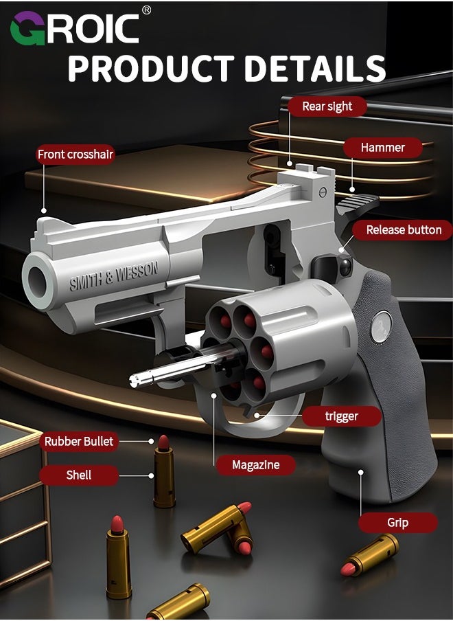 GROIC - Soft Bullet Gun Toy Revolver Gun, Revolver Gun with 20 PCS Soft Safe Rubber Bullet with Target, Empty Shell Ejecting Toy Gun Pistol & Pull Back Action Toy Gun, Shooting Games Play Toys Revolver Gun - Image 1
