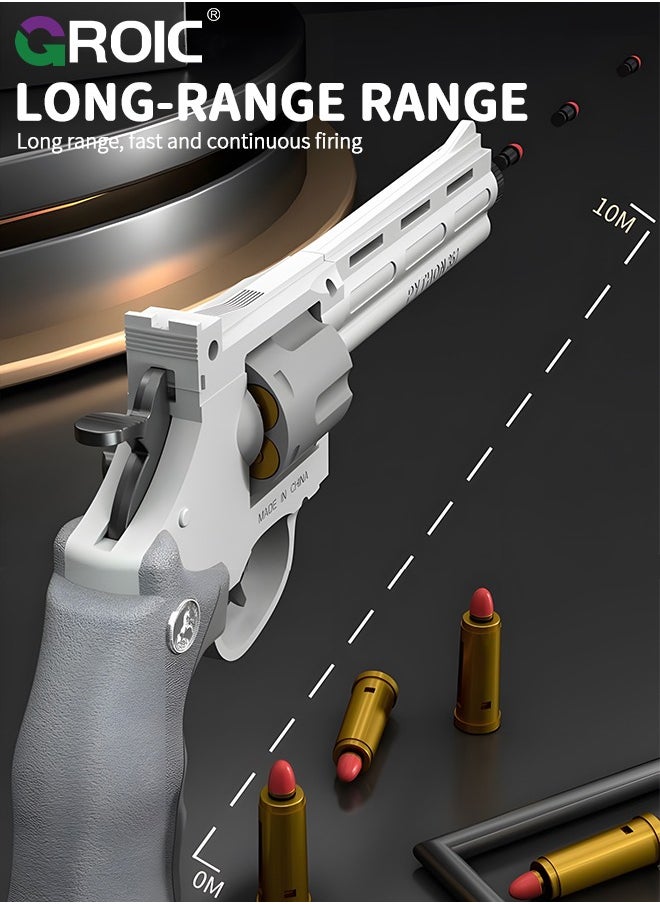 GROIC - Soft Bullet Gun Toy Revolver Gun, Revolver Gun with 20 PCS Soft Safe Rubber Bullet with Target, Empty Shell Ejecting Toy Gun Pistol & Pull Back Action Toy Gun, Shooting Games Play Toys Revolver Gun - Image 1