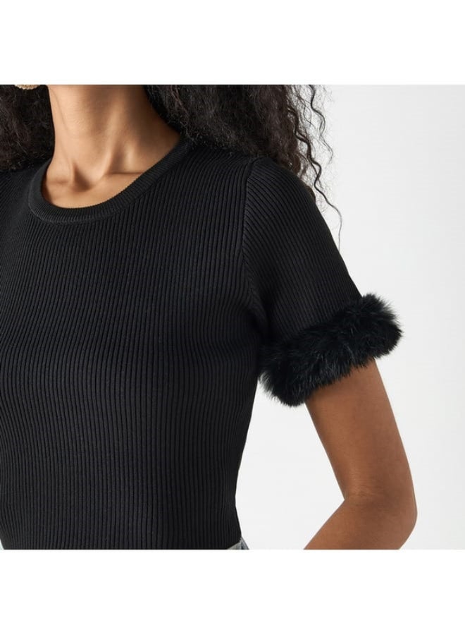 2Xtremz 2Xtremz Solid T-Shirt with Faux Fur Detail  - Image 1