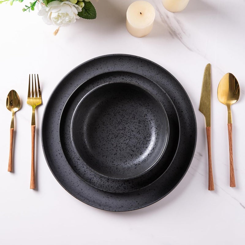 AmorArc Ceramic Dinnerware Sets Wavy Rim Stoneware Plates and Bowls Sets Highly Chip and Crack Resistant  Dishwasher  Microwave  Oven Safe Dishes set Service for 6 18pcSpeckled Black - Image 2