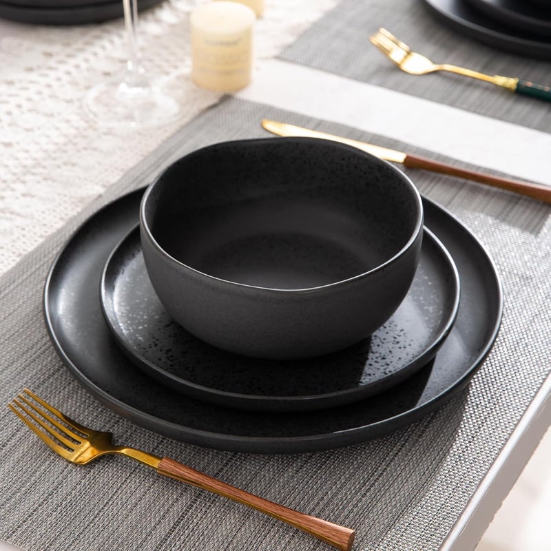 AmorArc Ceramic Dinnerware Sets Wavy Rim Stoneware Plates and Bowls Sets Highly Chip and Crack Resistant  Dishwasher  Microwave  Oven Safe Dishes set Service for 6 18pcSpeckled Black - Image 3