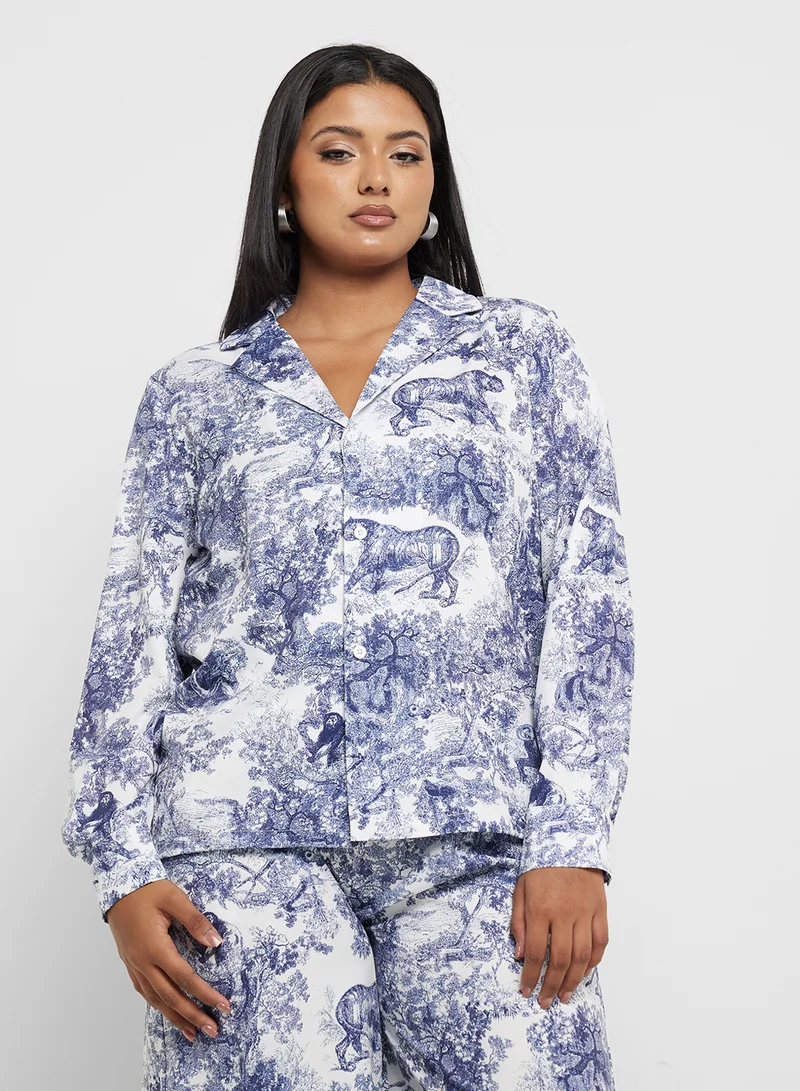 Ella Plus Floral Print Top & Pan Set