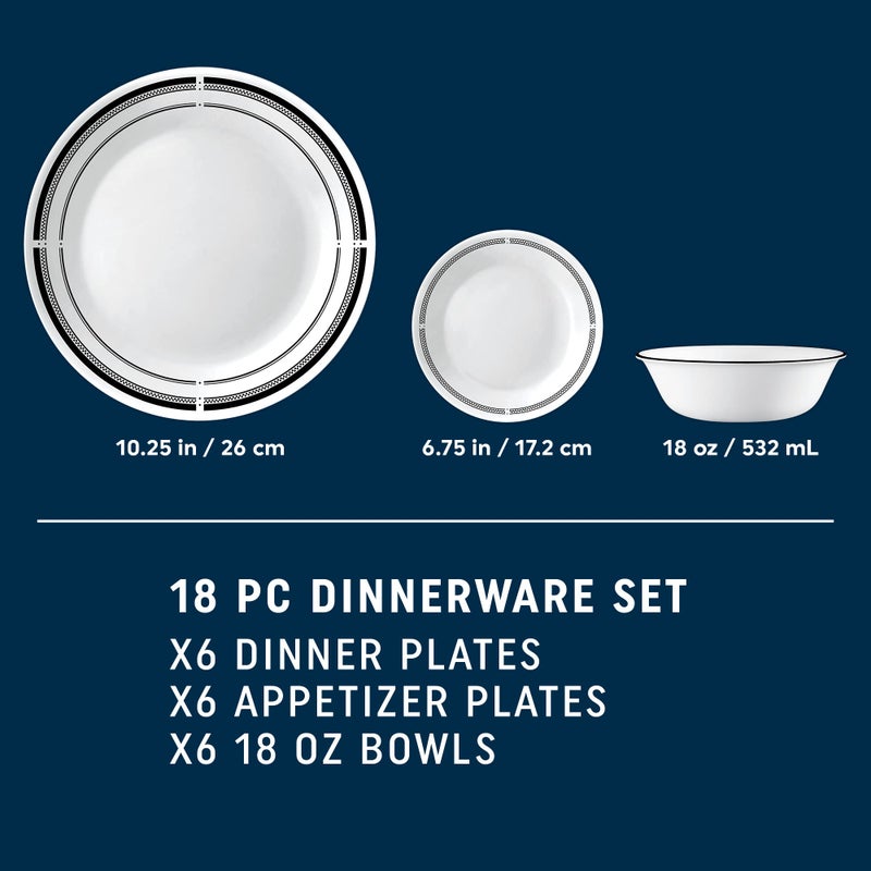 Corelle Corelle 18-Piece Round Dinnerware Set  Service for 6  Lightweight Round Plates and Bowls Set  Vitrelle Triple Layer Glass  Chip and Scratch Resistant  Microwave and Dishwasher Safe  Brasserie - Image 5