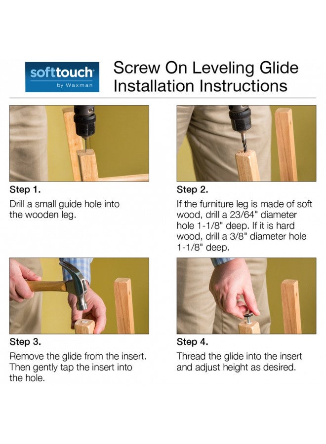 SoftTouch 1 1/16" Round Adjustable Screw-in Leveling Furniture Glides for Wooden Furniture, Chrome (4 Pack) - Image 5