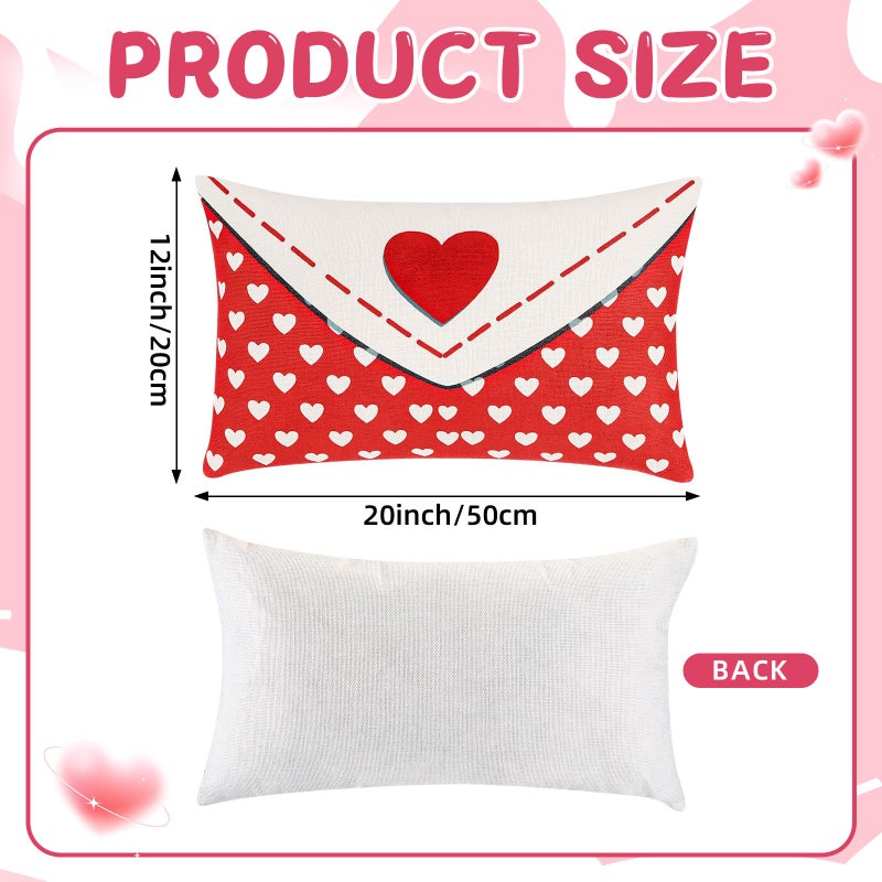 Memorywuu 2 Pcs Valentines Day Pillow Cover 12 x 20 Inch Envelope Throw Pillow Cover Red Heart Polka Dots Farmhouse Cushion Case Anniversary Wedding Cushion Case Decoration Gifts for Sofa Couch Bed - Image 2