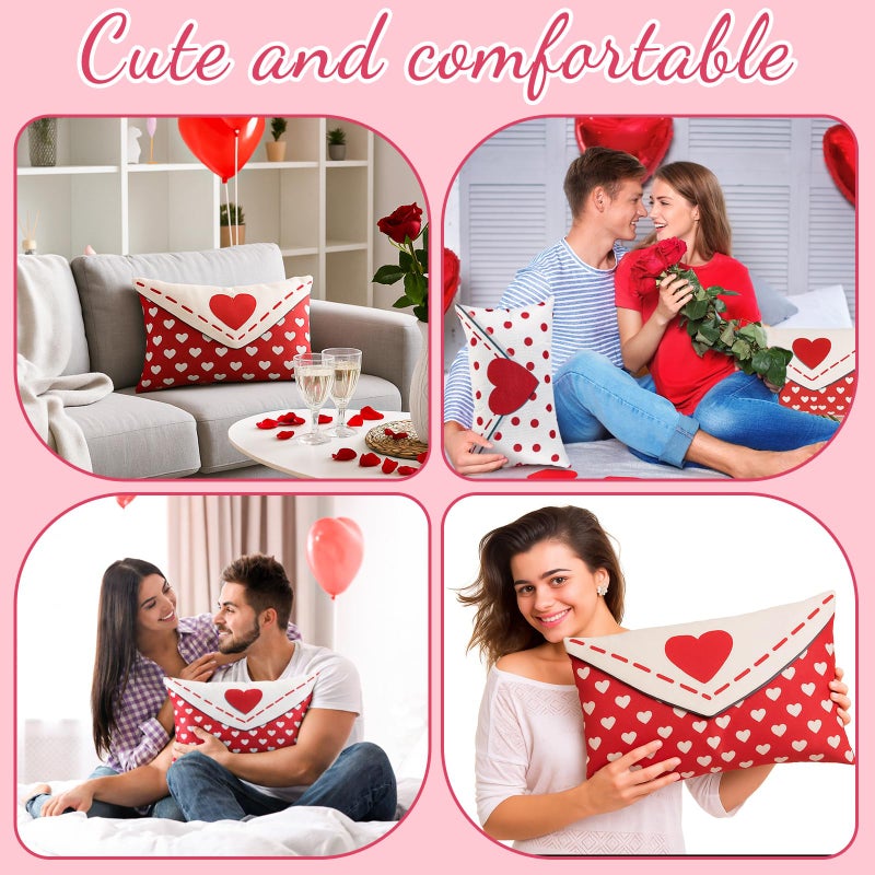 Memorywuu 2 Pcs Valentines Day Pillow Cover 12 x 20 Inch Envelope Throw Pillow Cover Red Heart Polka Dots Farmhouse Cushion Case Anniversary Wedding Cushion Case Decoration Gifts for Sofa Couch Bed - Image 5