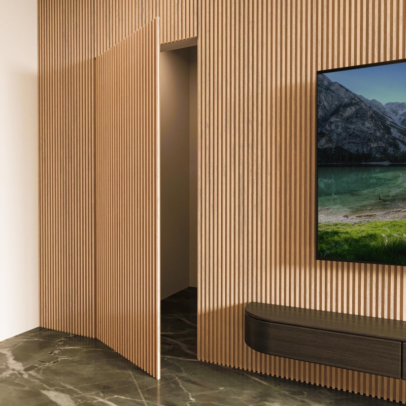 Art3d Slat Wood Wall Paneling for Interior and Ceiling Decoration - Pack of 4pcs + 1pc End-Trim, Size 108 x 5.7in.- Oak - Image 4