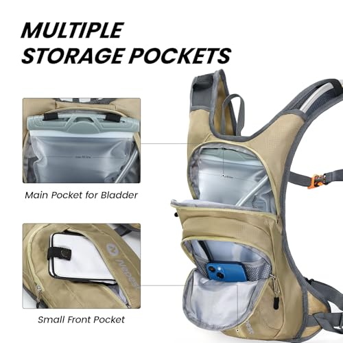 Nepest Hydration Pack Backpack with 2L Water Bladder Lightweight Water Backpack for Hiking Running Biking Khaki - Image 3