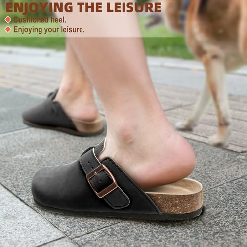 KEMISANT Men Clogs-Comfortable Suede Mules Slippers Sandals Nurse Potato Shoes Unisex-Cushioned Cork-Footbed(Black-5 Women/3 Men) - Image 5