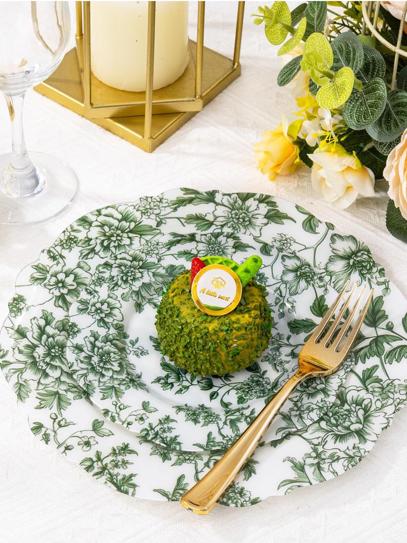 WDF 20PCS Green Plastic Plates Floral - Baroque White and Green Plates - Floral Party Decorations for Birthdays/Tea Party/Easter - Image 5