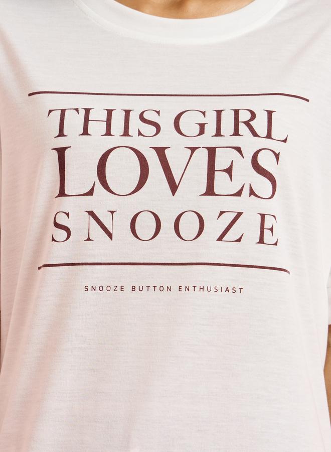 Styli Multi-Color Slogan Print T-Shirt and Checked Straight Fit Pants Pyjama Set - Image 3