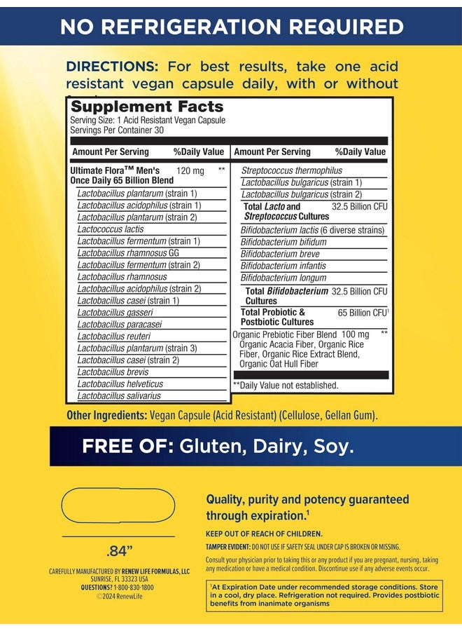 Renew Life بروبيوتيك رينيو لايف الترا فلورا للرجال 65 مليار CFU كبسولات نباتية بطيئة الإطلاق | صحة الجهاز الهضمي | صحة المناعة | خالية من الألبان | 30 حبة - Image 2