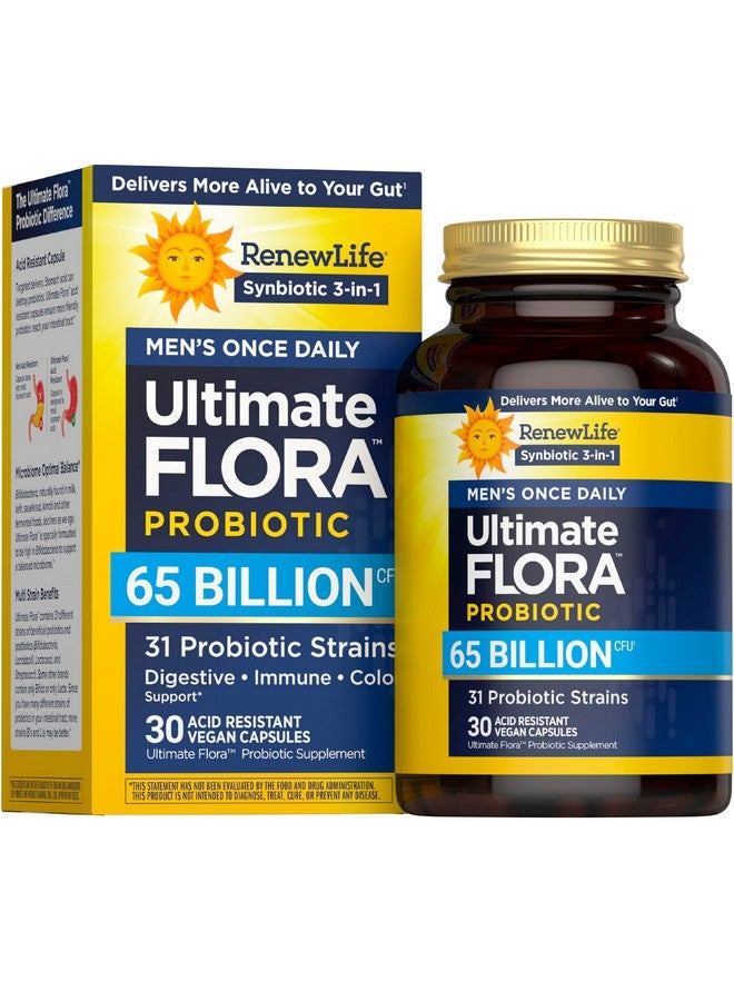 Renew Life بروبيوتيك رينيو لايف الترا فلورا للرجال 65 مليار CFU كبسولات نباتية بطيئة الإطلاق | صحة الجهاز الهضمي | صحة المناعة | خالية من الألبان | 30 حبة - Image 1