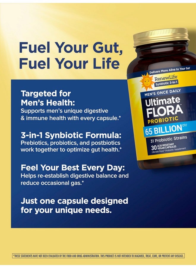 Renew Life بروبيوتيك رينيو لايف الترا فلورا للرجال 65 مليار CFU كبسولات نباتية بطيئة الإطلاق | صحة الجهاز الهضمي | صحة المناعة | خالية من الألبان | 30 حبة - Image 4