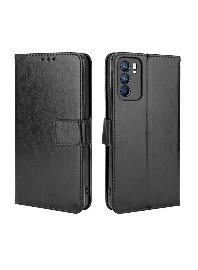 اس-توب جراب لهاتف OPPO Reno6 5G، جراب جلدي قلاب أفقي بتصميم Crazy Horse مع حامل وفتحات للبطاقات وحبل قصير - Image 1