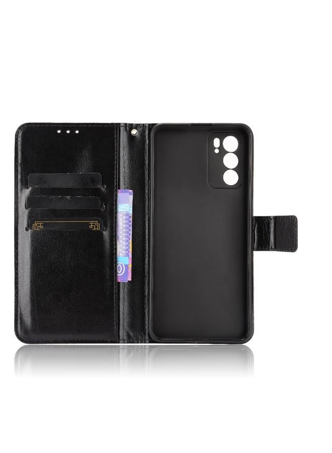 اس-توب جراب لهاتف OPPO Reno6 5G، جراب جلدي قلاب أفقي بتصميم Crazy Horse مع حامل وفتحات للبطاقات وحبل قصير - Image 4