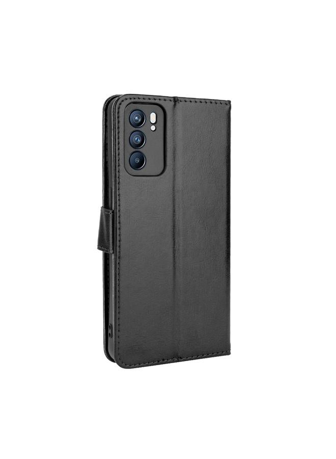 اس-توب جراب لهاتف OPPO Reno6 5G، جراب جلدي قلاب أفقي بتصميم Crazy Horse مع حامل وفتحات للبطاقات وحبل قصير - Image 3