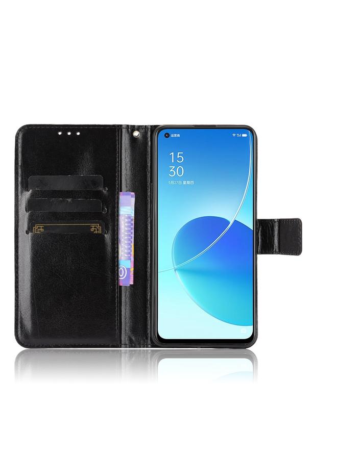 اس-توب جراب لهاتف OPPO Reno6 5G، جراب جلدي قلاب أفقي بتصميم Crazy Horse مع حامل وفتحات للبطاقات وحبل قصير - Image 5