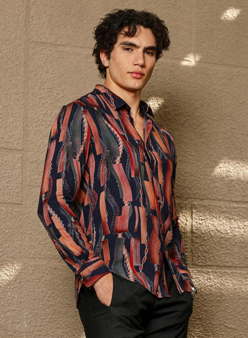 CAHOOT  Men's Brick Brown & Midnight Black Echo-Stroked Shirt for Men | Best Price UAE